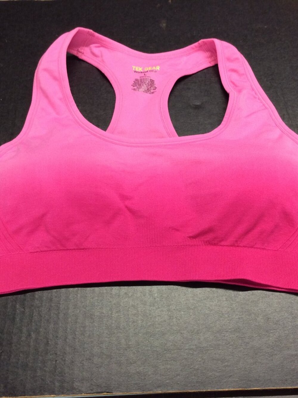 Tek Gear Pink Racerback Sports Bra L Seamless Removable Pads Workout Gym